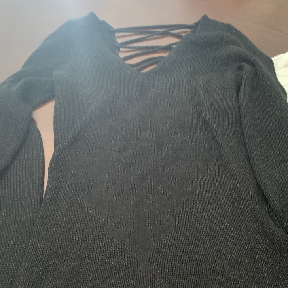 Harley-Davidson Women's Black V-Neck Knit Sweater with Lattice Back Detail
